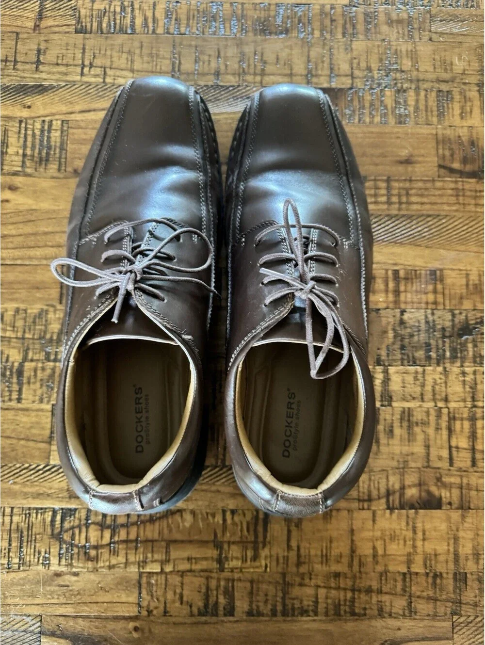 Dockers ProStyle Men’s Brown Leather Lace-Up Square Toe Derby Dress 11.5 W